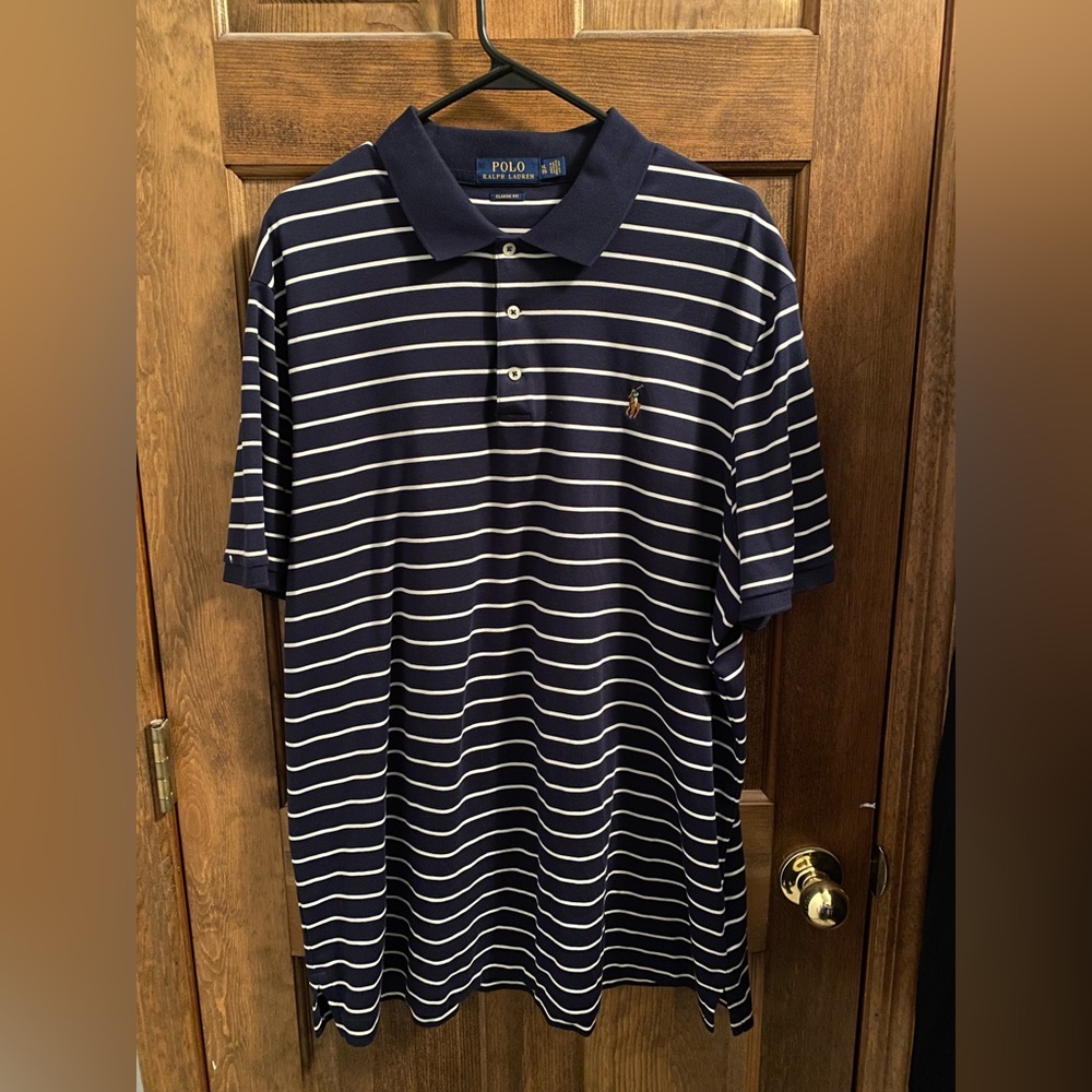 XL Ralph Lauren Polo Short Sleeve - Navy Stripe Pattern